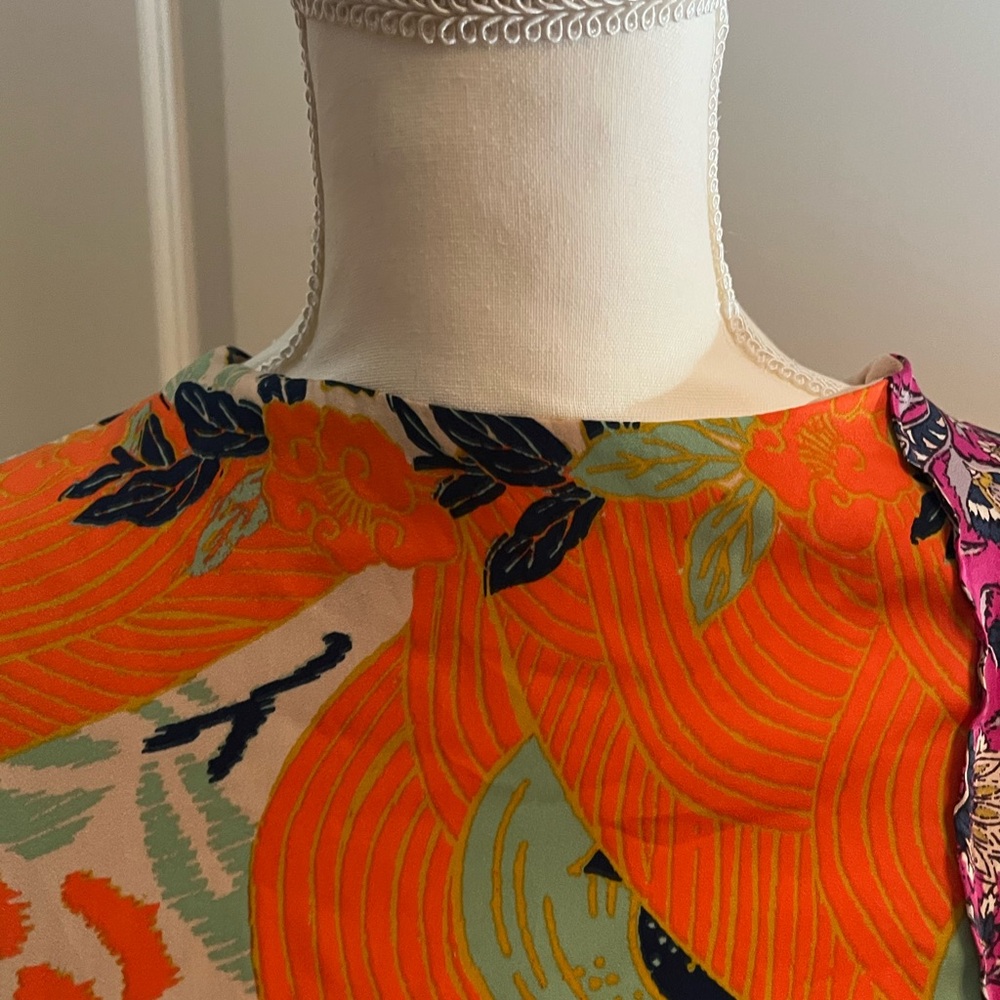 Free People Multi Pattern Maxi Tie Back Dress | Blue, Purple, Orange | Medium - Picture 7 of 12